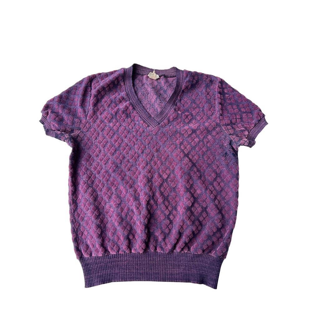 Aileen V-Neck Short Sleeve Purple Velvet Top, Medium